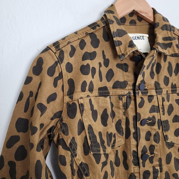 L'Agence Celine Slim Fit Leopard Print Cropped Denim Jacket Camel S NWT - Picture 5 of 16